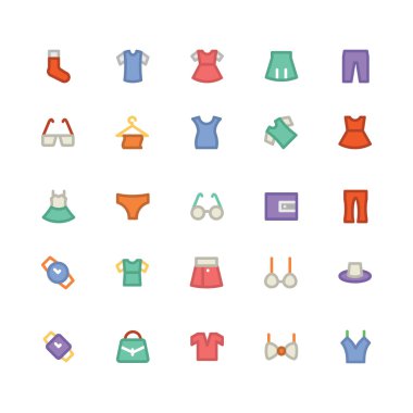 Elbise kalın vektör simgeler 3 düz