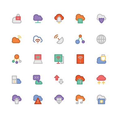Bulut Bilgi İşlem düz kalın Vektör Simgeleri 2