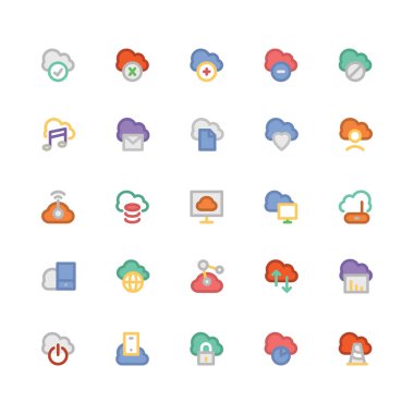 Bulut Bilgi İşlem düz kalın Vektör Simgeleri 1