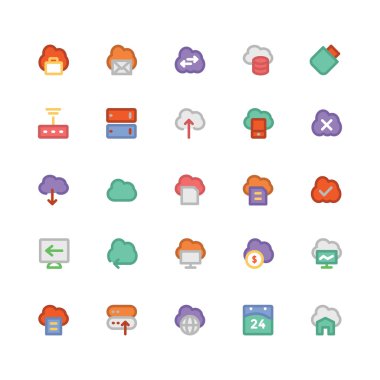 Bulut Bilgi İşlem düz kalın Vektör Simgeleri 5