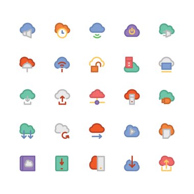 Cloud Computing düz kalın Vektör Simgeleri 4