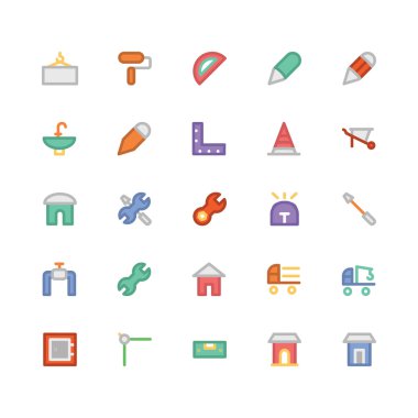 İnşaat düz kalın vektör simgeler 9