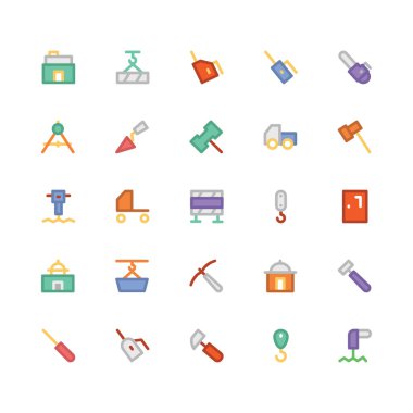 İnşaat düz kalın Vektör Simgeleri 7