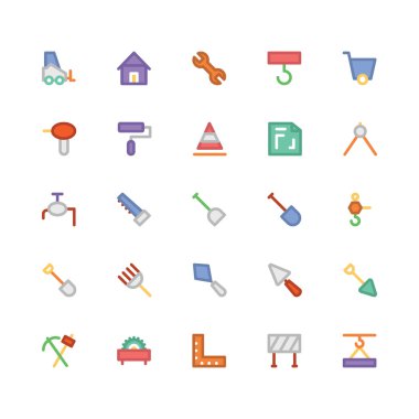 İnşaat düz kalın Vektör Simgeleri 2