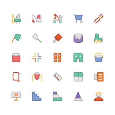 İnşaat düz kalın Vektör Simgeleri 12