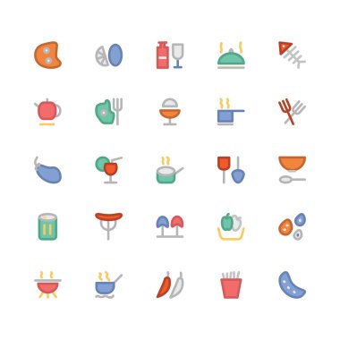 Gıda düz kalın vektör simgeler 3