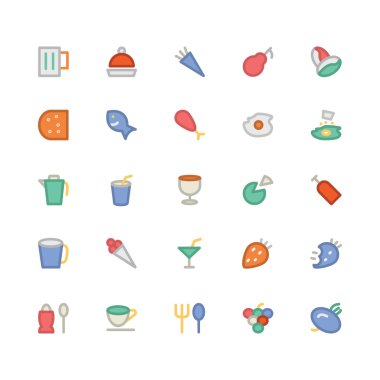 Gıda düz kalın Vektör Simgeler 1