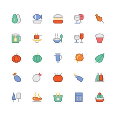 Gıda düz kalın Vektör Simgeler 5