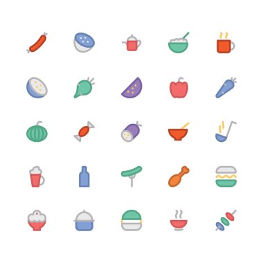 Gıda düz kalın Vektör Simgeler 10