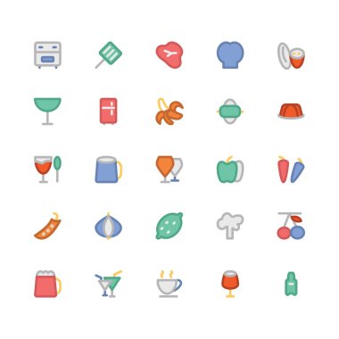 Gıda düz kalın Vektör Simgeler 7