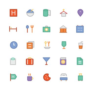 Hotel & Restaurant düz kalın Vektör Simgeleri 1