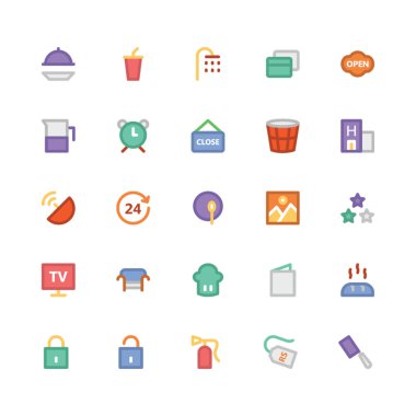 Hotel & Restaurant düz kalın Vektör Simgeleri 5