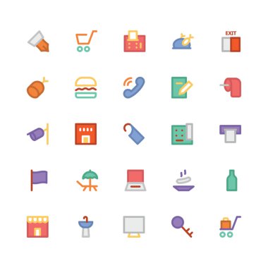 Hotel & Restaurant düz kalın Vektör Simgeleri 2