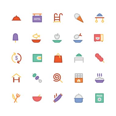 Hotel & Restaurant düz kalın Vektör Simgeleri 3