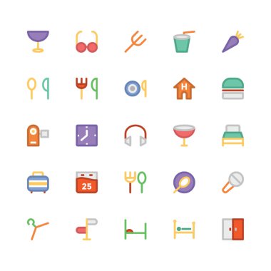 Hotel & Restaurant düz kalın Vektör Simgeleri 9