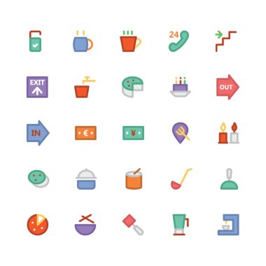 Hotel & Restaurant düz kalın Vektör Simgeleri 8