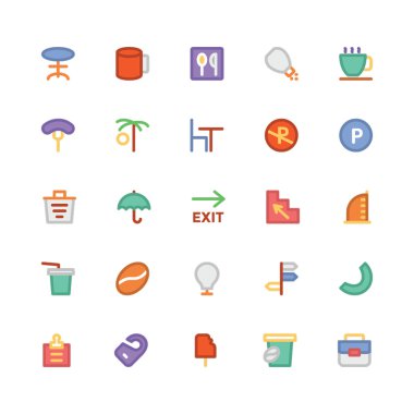 Hotel & Restaurant düz kalın Vektör Simgeleri 14