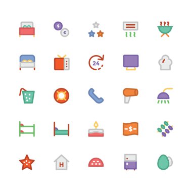 Hotel & Restaurant düz kalın Vektör Simgeleri 13