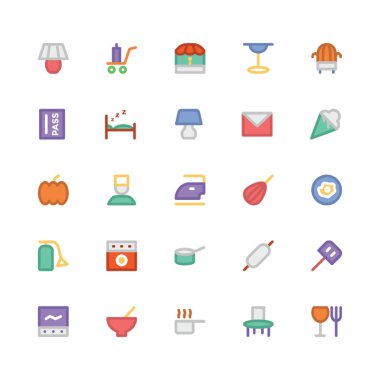 Hotel & Restaurant düz kalın Vektör Simgeleri 15