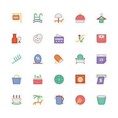 Hotel & Restaurant düz kalın Vektör Simgeleri 12