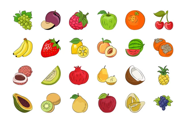 Sebze ve meyve el renkli vektör simgeler 2 çizilmiş