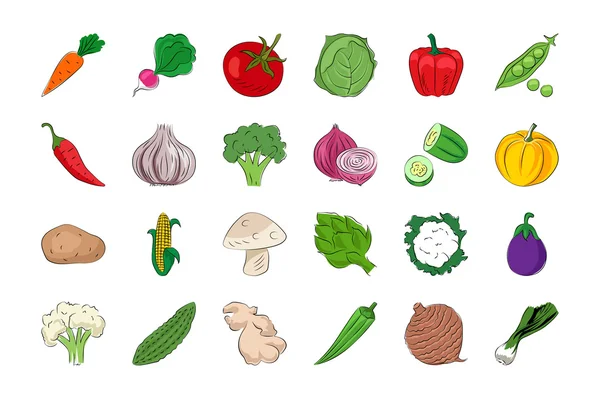 Vegetable and Fruits Hand Drawn Colored Vector Icons 1 — Stock Vector
