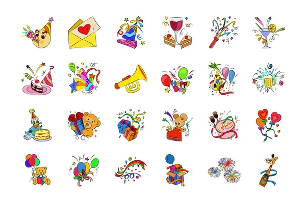 Celebration Hand Drawn Colored Vector Icons 3 — Stock Vector