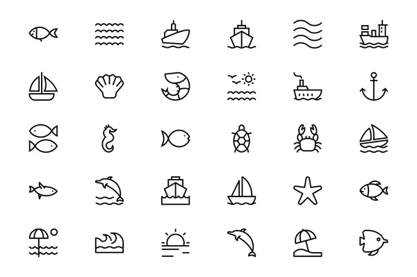 Iconos de línea vectorial de mar 1 — Vector de stock