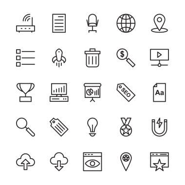 SEO ve pazarlama anahat vektör simgeler 4