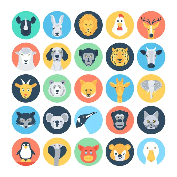 Avatares animales Vector plano Iconos 1 — Vector de stock