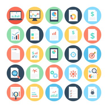 Raporlar ve Analytics vektör simgeler 3 renkte