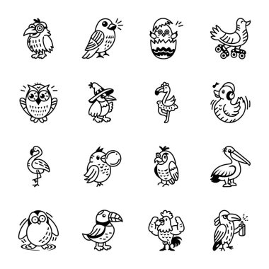Collection of Bird Doodle Style Icons 