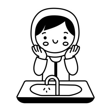 Hand drawn style icon depicting washing face