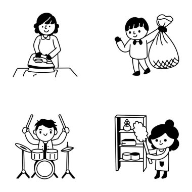 Set of Daily Routine Doodle Style Icons 