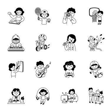 Set of Everyday Activities Sketchy Style Icons 