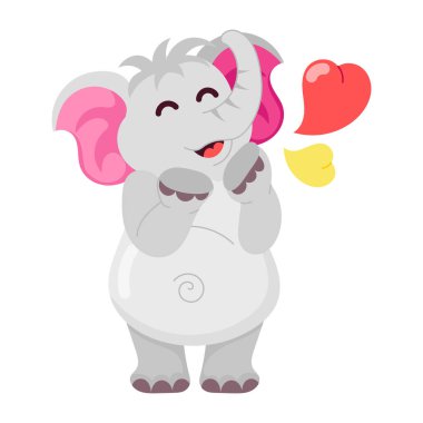 Şirin gülüşlü romantik fil, düz çıkartmalı. 