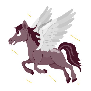 Kanatlı uçan at, düz stil maskot. 