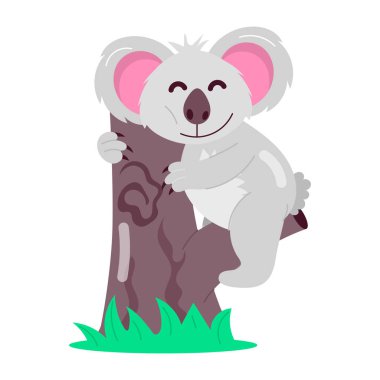 Kelebeklerle oynayan yassı bir koala çıkartması. 