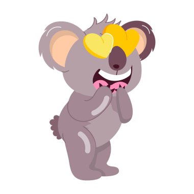 Kalbi olan sevimli bir koalayı gösteren düz bir çıkartma. 