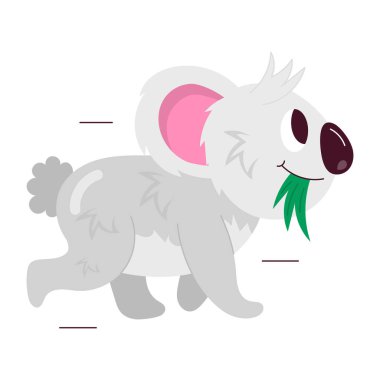 Koalanın komik stili ağzında otla koşuyor.