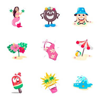 Hawaii Elementleri Paketi Düz Etiketler 