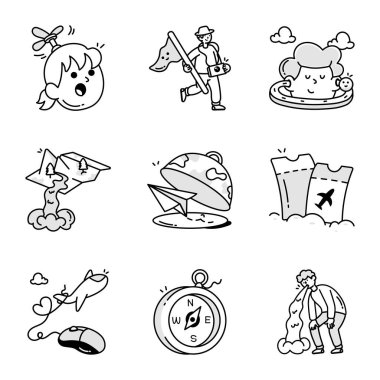 Seyahat Elementleri Paketi Doodle Simgeleri 