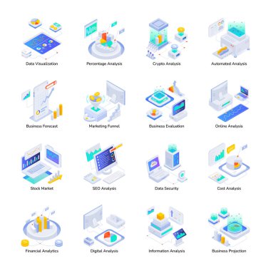 Veri Analiz Koleksiyonu Isometric Biçim Simgeleri 