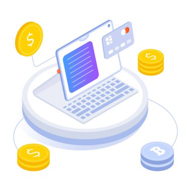 Çevrimiçi alışverişin izometrik simgesi 