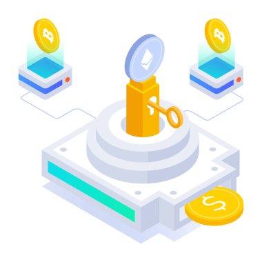 Bir kripto para değişimi izometrik simgesi 