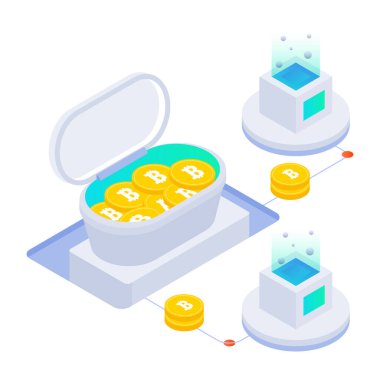 İzometrik biçimde Bitcoin koleksiyonu simgesi 
