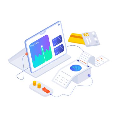 Dijital bankacılığın izometrik simgesi 