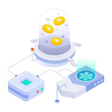Bitcoin teknolojisinin izometrik biçim simgesi 