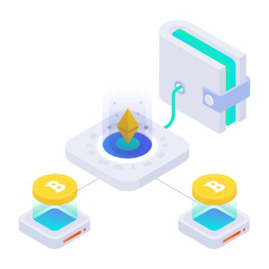 İzometrik tarzda blok zinciri teknolojisi simgesi