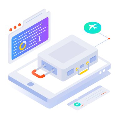 İzometrik tarzda bir seyahat uygulaması simgesi  